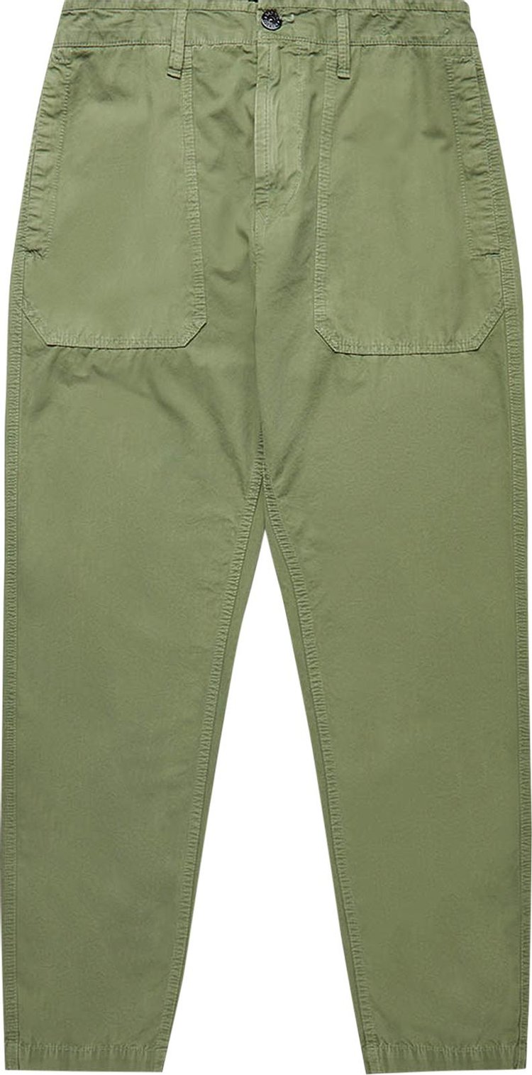 Stone Island Logo Applique Cotton Regular Pants Green