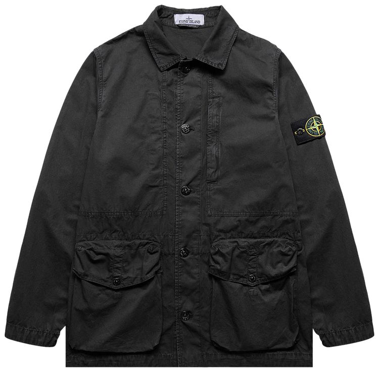 Stone Island Logo Patch Button Fastening Jacket Black
