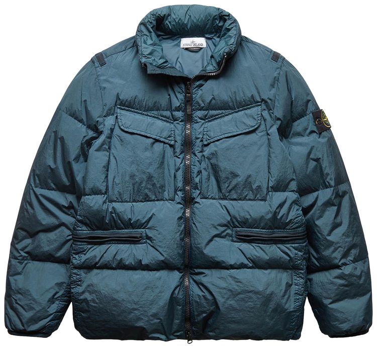 Stone Island Crinkle Reps Down Jacket Green