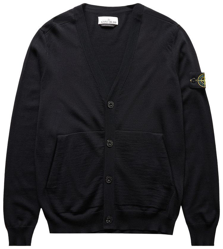 Stone Island Compass Logo V Neck Cardigan Black