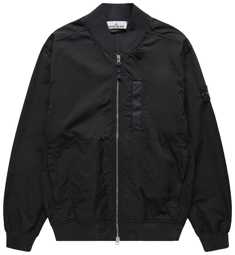 Stone Island Logo Patch Zip up Bomber Jacket Black