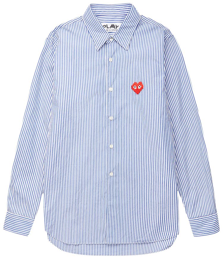 Comme des Garcons PLAY x Invader Heart Stripe Shirt BlueWhite Stripe