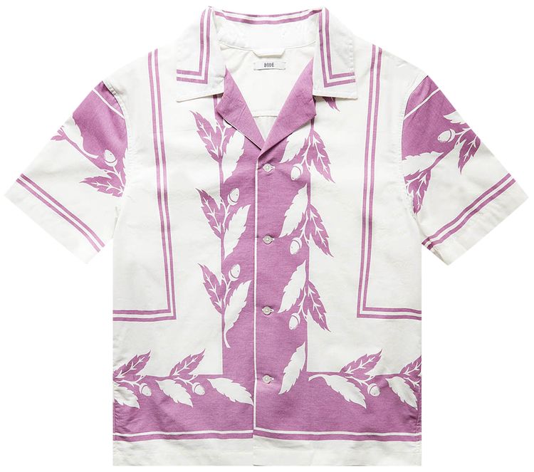 Bode Inverse Acorn Short Sleeve Shirt PurpleWhite