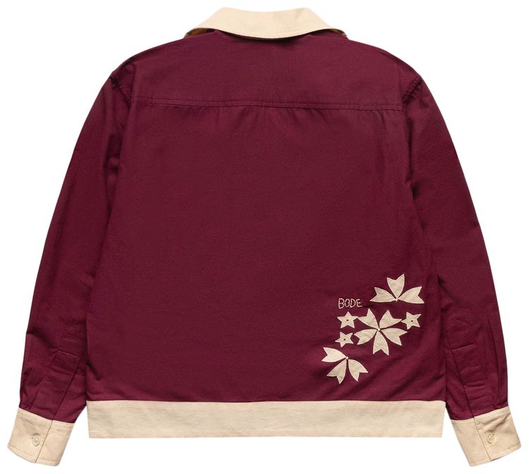 Bode Moonflower Applique Long Sleeve Maroon Cream