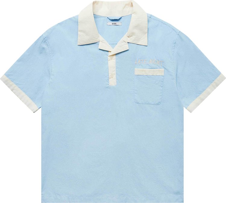 Bode Poetry Team Short Sleeve Shirt BlueCream