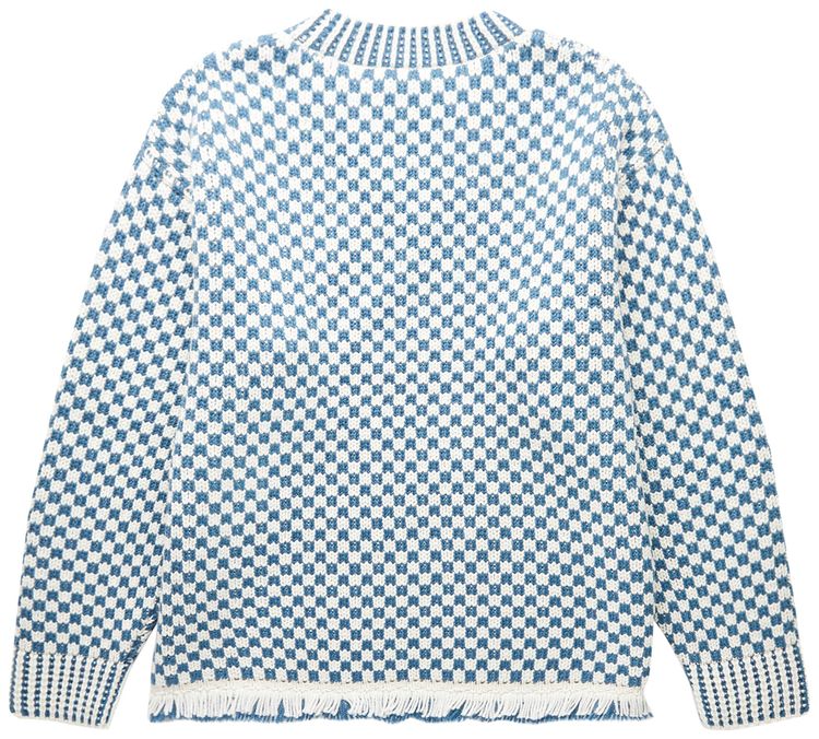 Bode Fringe Check Pullover BlueCream