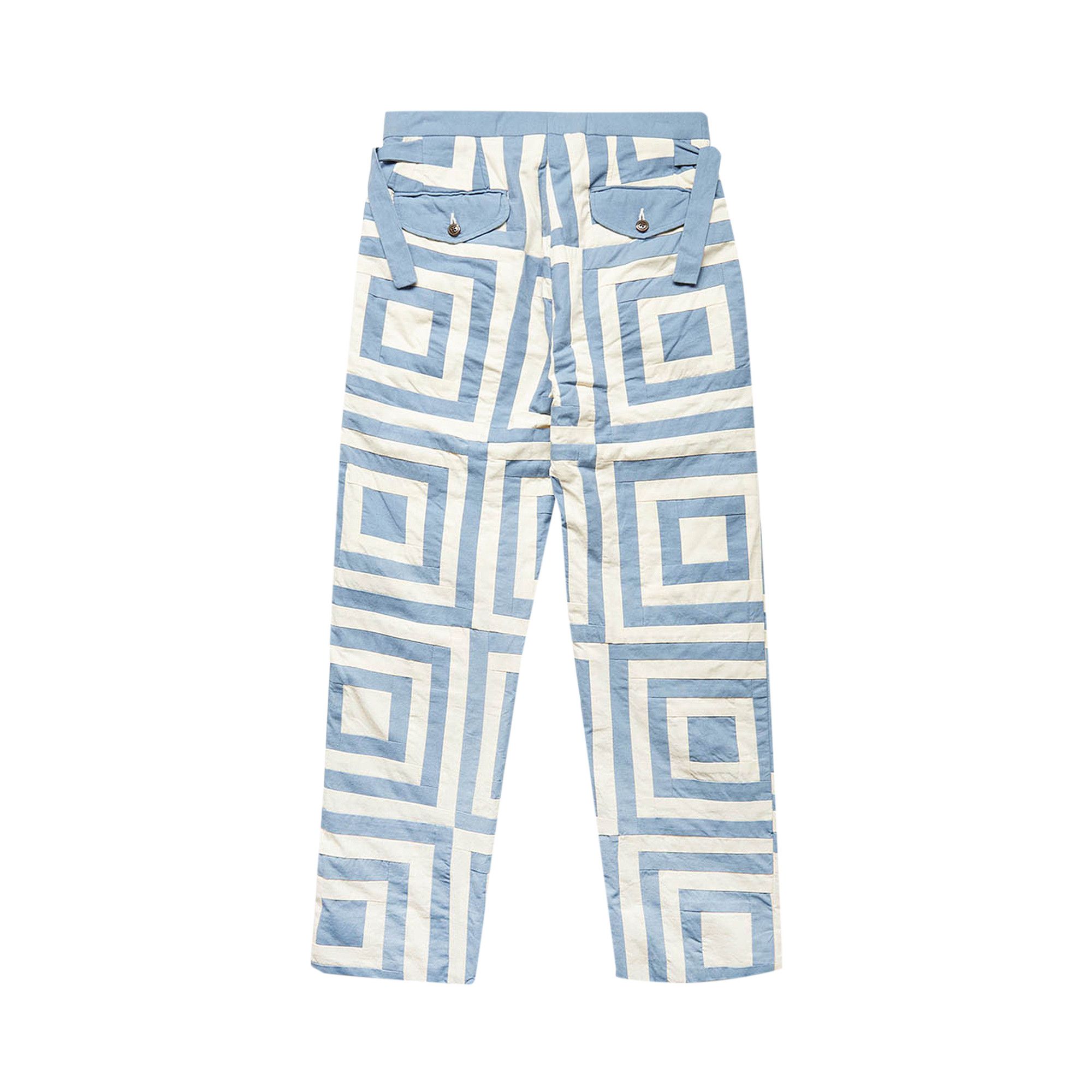 Buy Bode White House Steps Quilt Pants 'Blue/Cream' - MRF22BT031