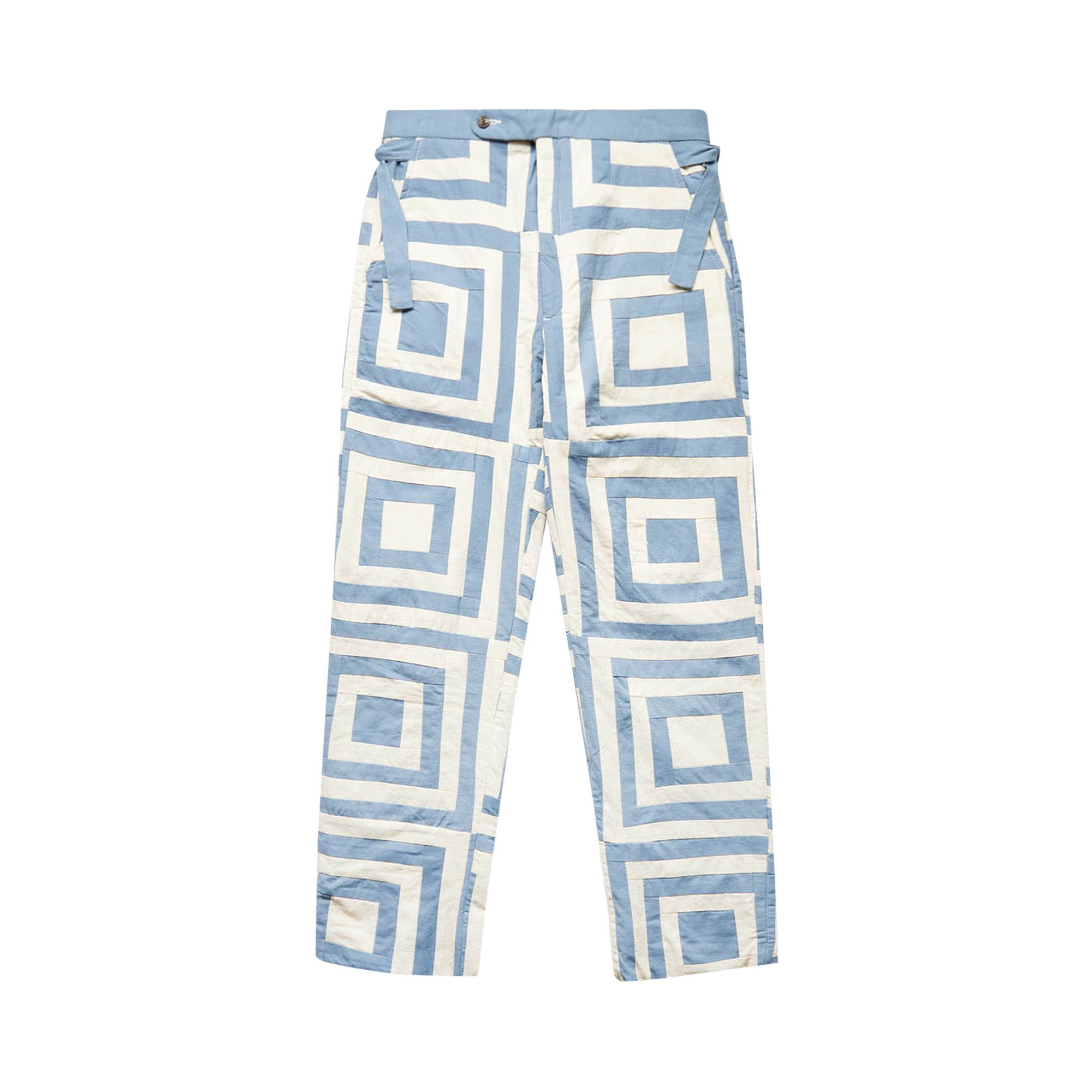 Buy Bode White House Steps Quilt Pants 'Blue/Cream' - MRF22BT031