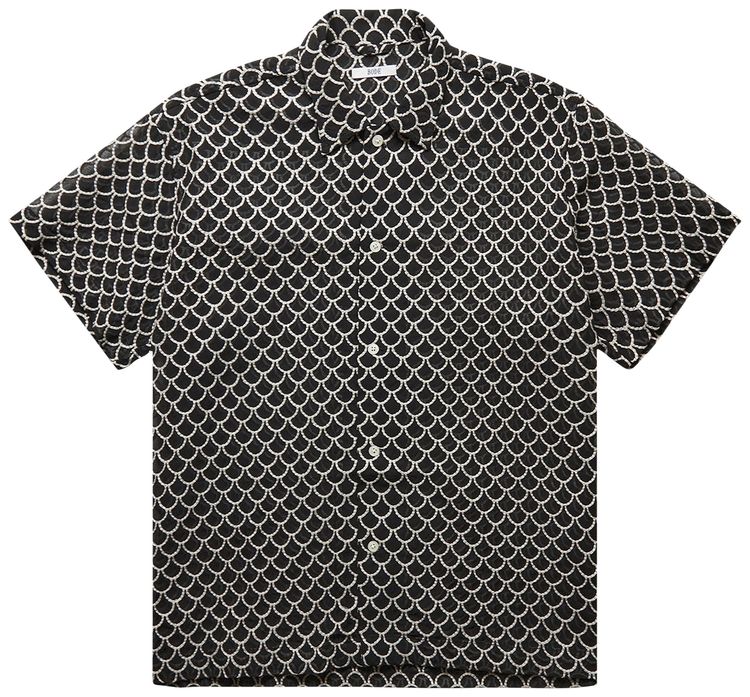 Bode Embroidered Sheer Siren Short Sleeve Shirt Black