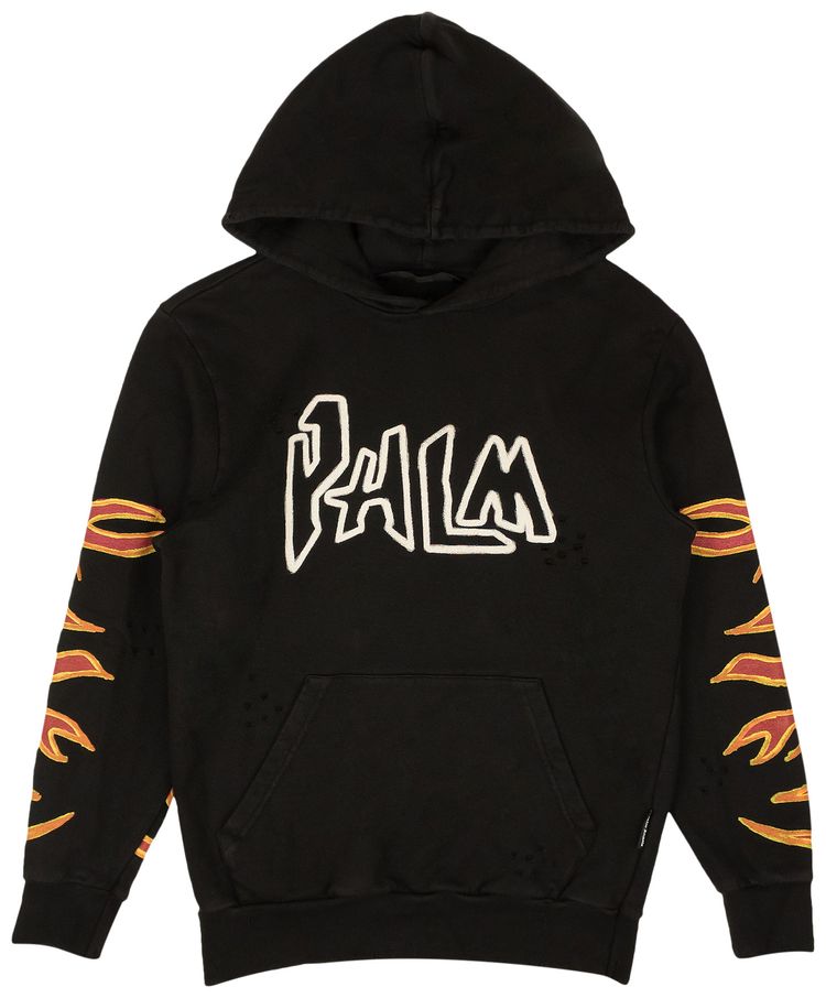 Palm Angels Graffiti Flames Hoody BlackWhite