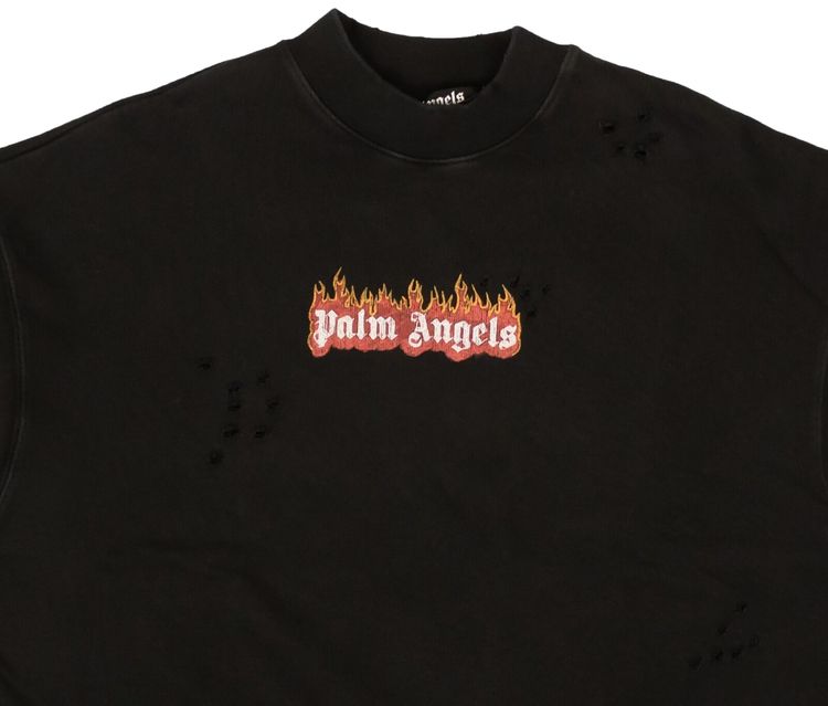 Palm Angels Burning Logo Crewneck BlackWhite
