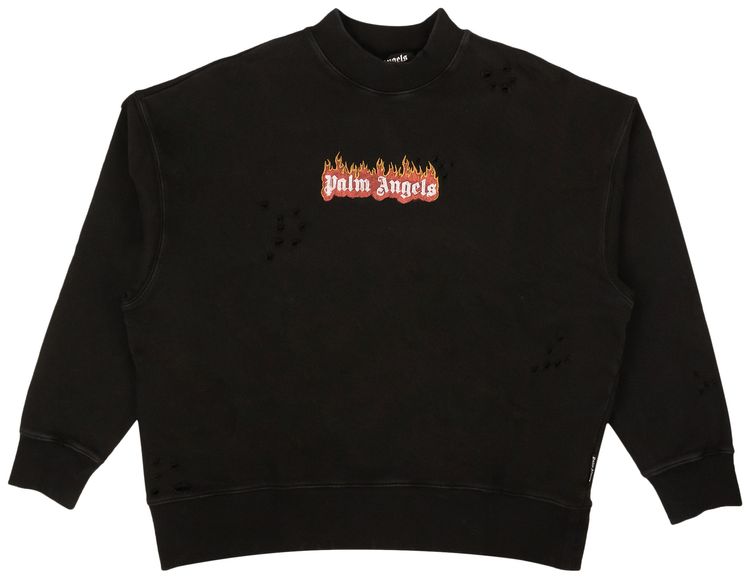 Palm Angels Burning Logo Crewneck BlackWhite