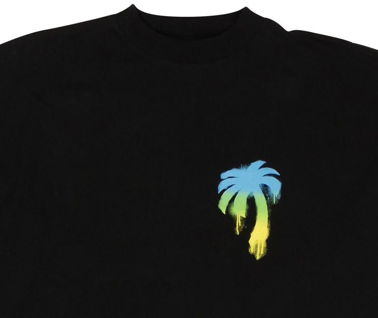 Palm Angels Sprayed Palm Logo Over Tee BlackGreen
