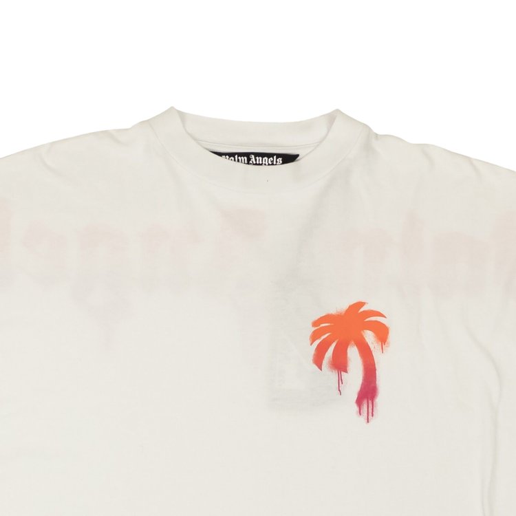 Palm Angels Sprayed Palm Logo Over Tee WhiteFuchsia