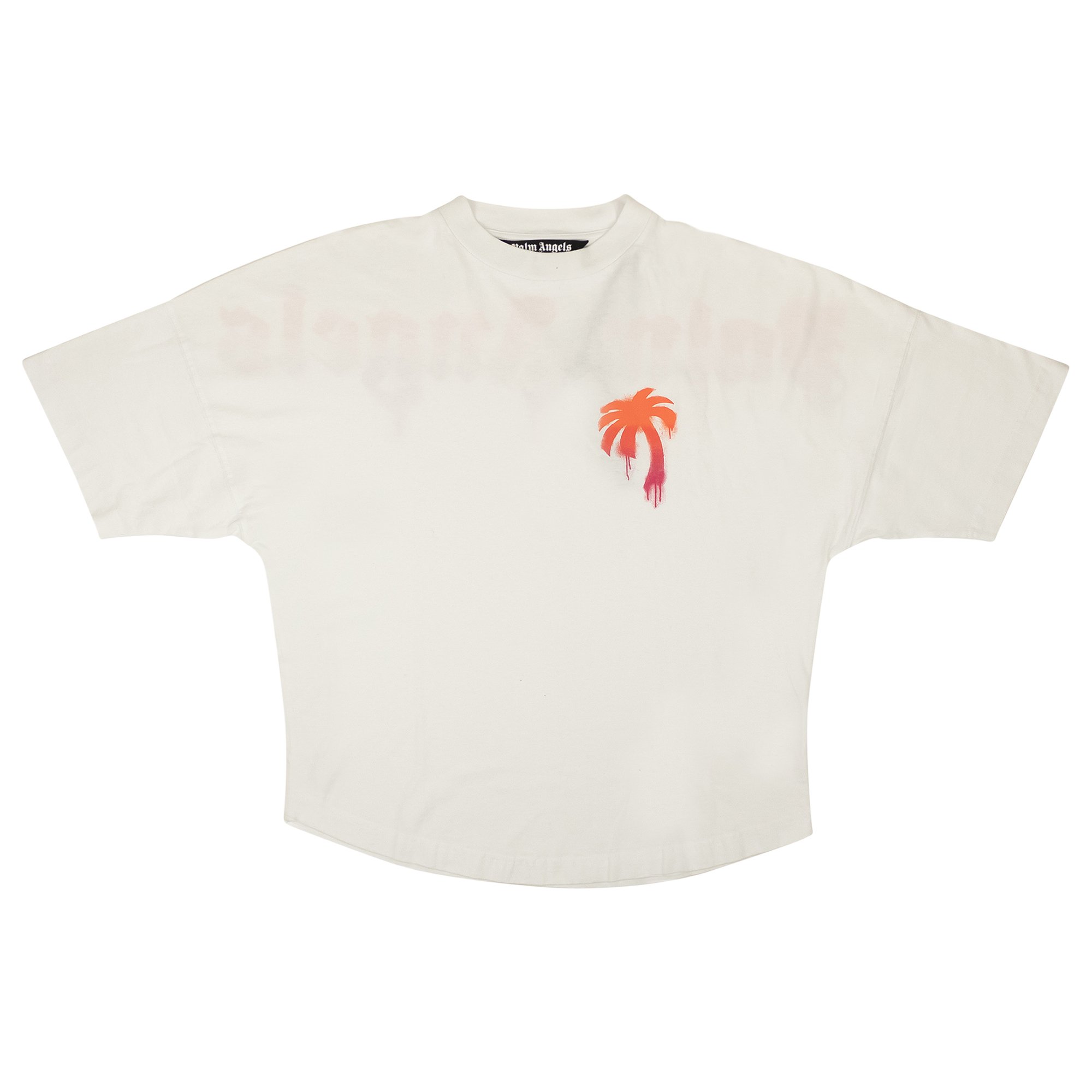 Buy Palm Angels Sprayed Palm Logo Over Tee 'White/Fuchsia