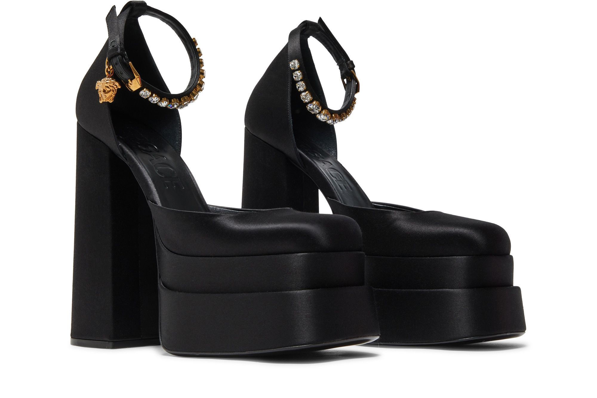 パンプス VERSACE FW22 'Medusa Aevitas' pumps (1002005DRA67 1LA7V) VERSACE Medusa Aevitas embellished satin platform pumps