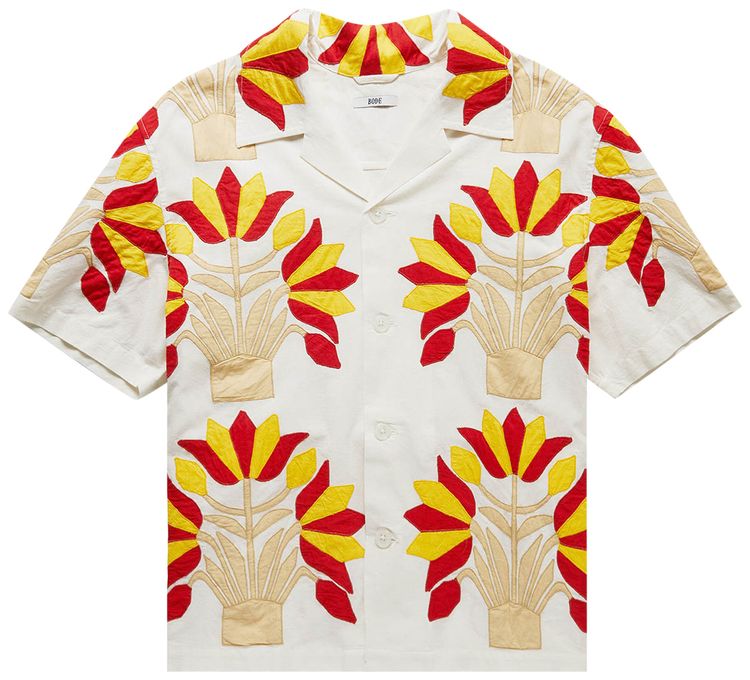 Bode Foliage Applique Short Sleeve Shirt BrownMulticolor