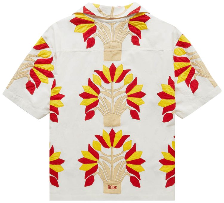 Bode Foliage Applique Short Sleeve Shirt BrownMulticolor