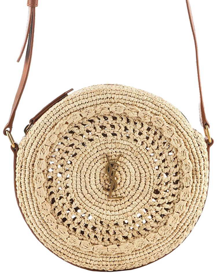 Saint Laurent Hobo Round Basket Weave Crossbody Bag NaturalBrick