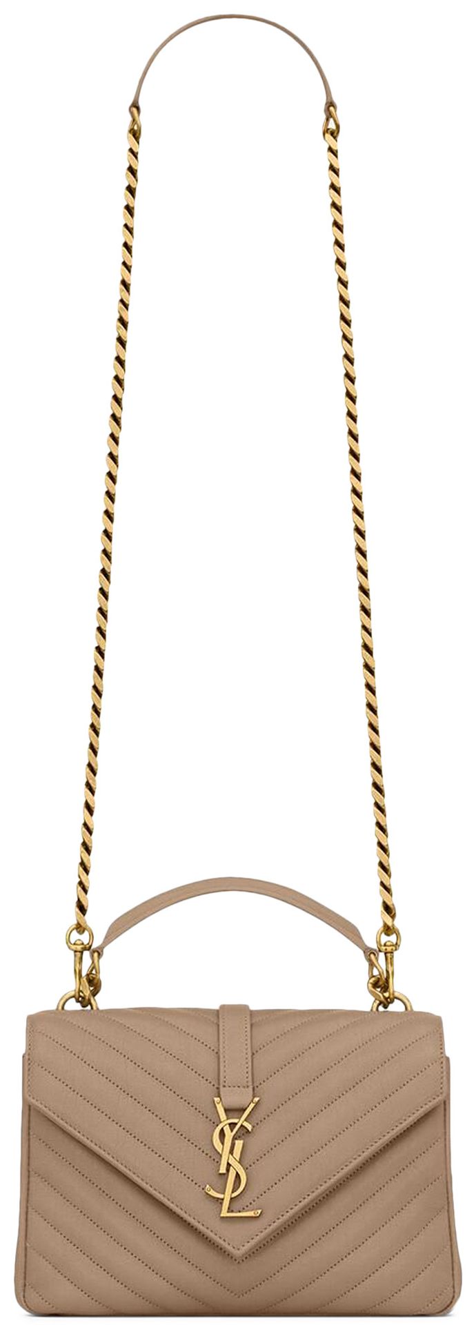 Saint Laurent College Quilted Calfskin Monogram Bag Greyish Brown