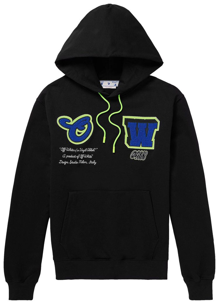 Off White Varsity Patch Slim Hoodie BlackBlue