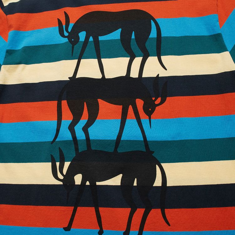 Parra Stacked Pets On Stripes T Shirt Multicolor