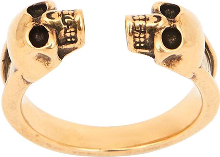 Alexander McQueen Twin Skull Ring Gold