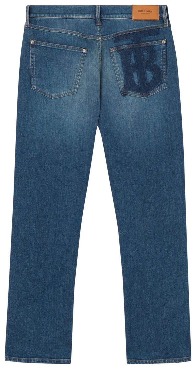 Burberry Monogram Straight Leg Logo Patch Jeans Muted Navy