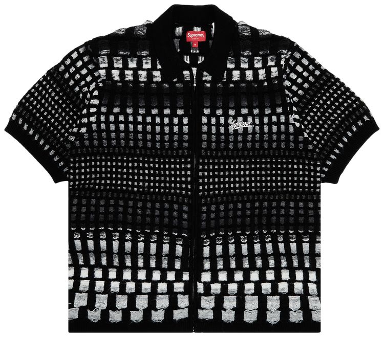 Supreme Gradient Grid Zip Up Polo Black