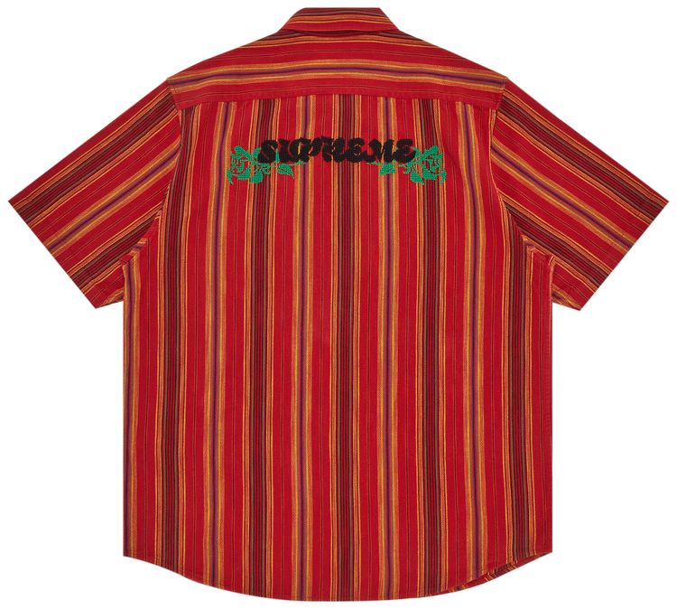 Supreme Needlepoint Short Sleeve Shirt Gold Stripe