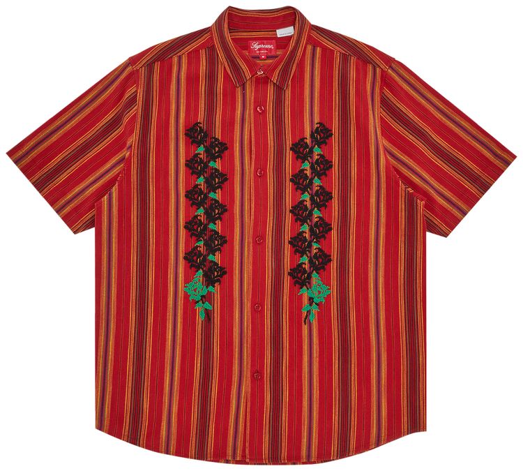 Supreme Needlepoint Short Sleeve Shirt Gold Stripe