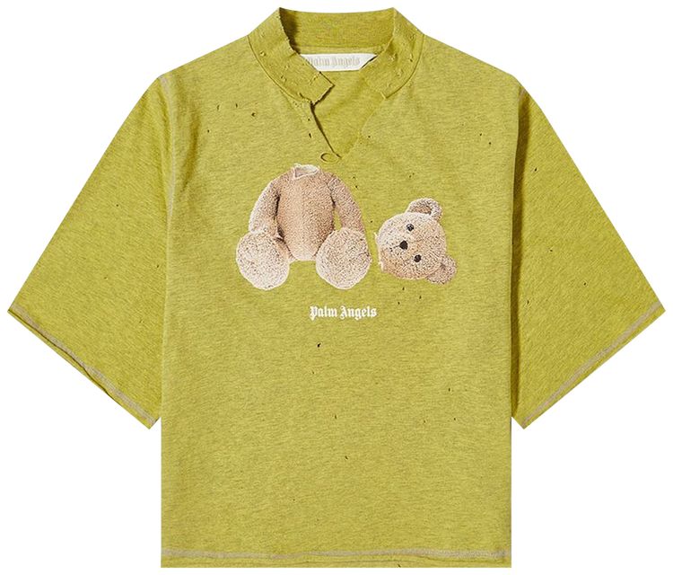 Palm Angels Ripped PA Bear Cropped Tee YellowBrown