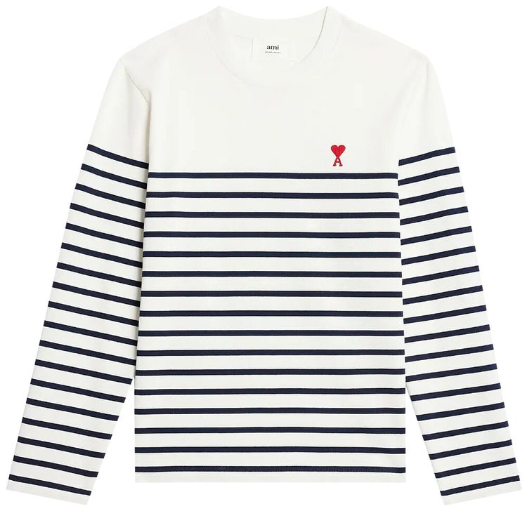 Ami Long Sleeve T Shirt Natural WhiteNautic Blue