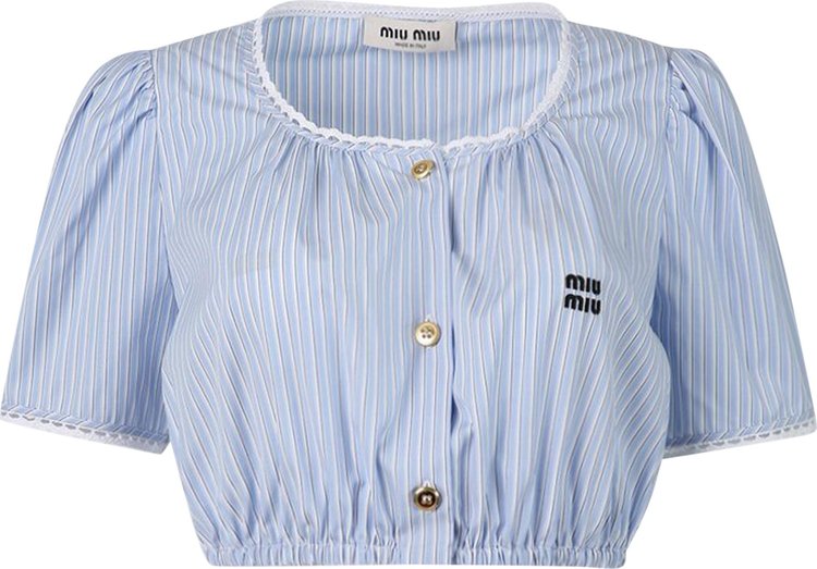 Miu Miu Striped Chambray Crop Top 'Celeste Blue'