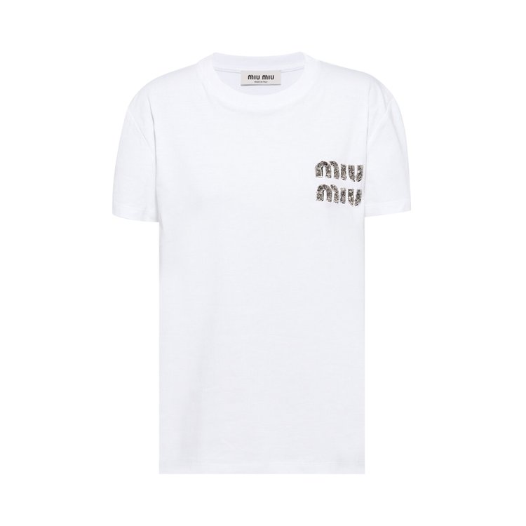 Miu Miu Embroidered T-Shirt 'White/Crystal'
