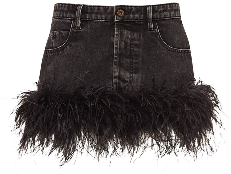 Miu Miu Denim Miniskirt With Feathers Black