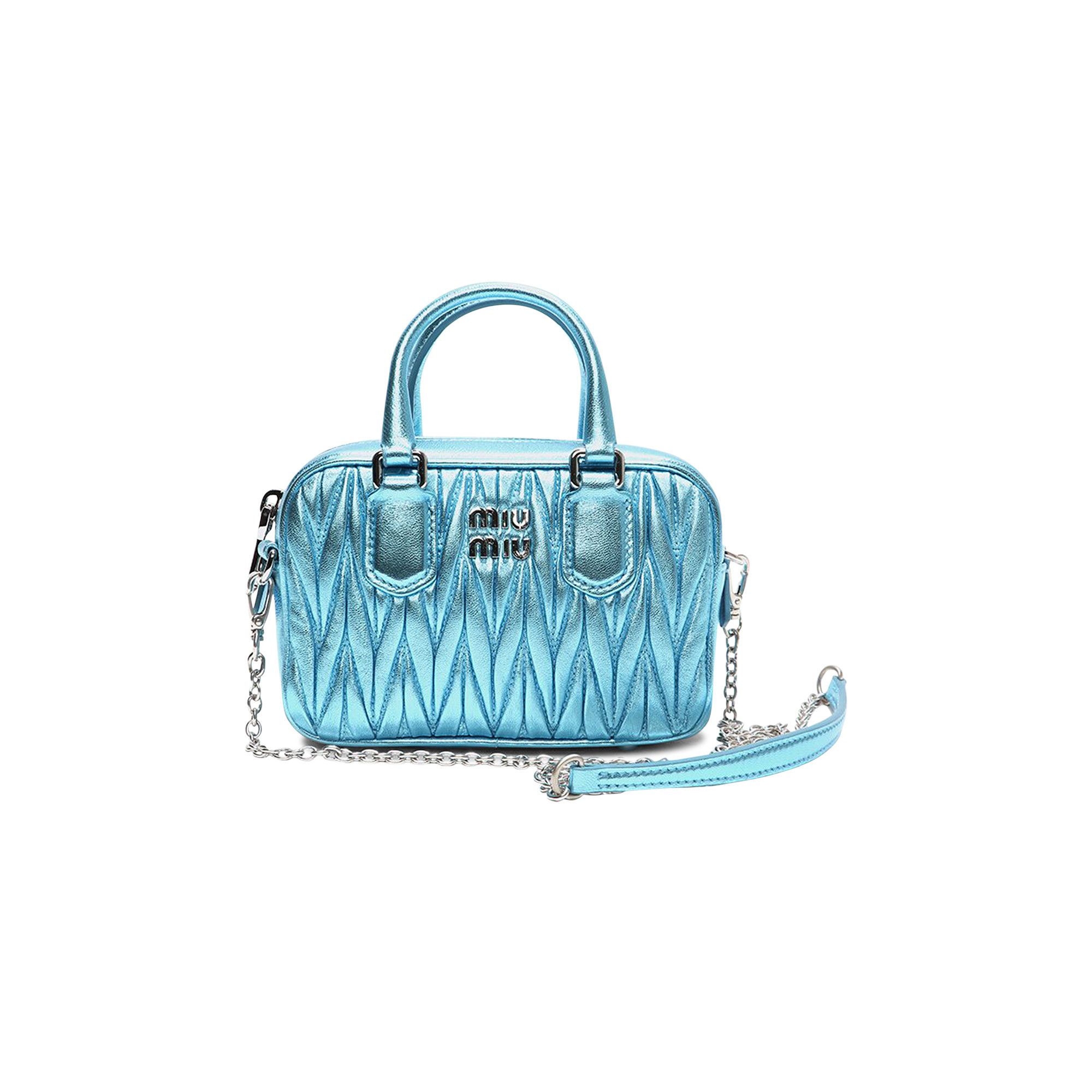 Buy Miu Miu Matelasse Nappa Leather Top Handle Mini Bag Blue