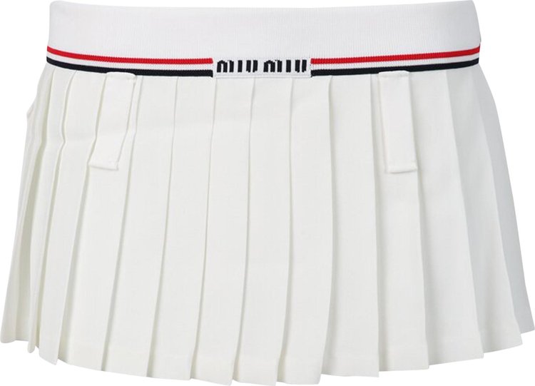 Miu Miu Logo Intarsia Pleated Mini Skirt 'White'
