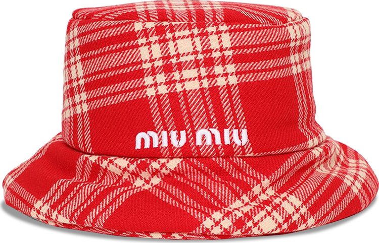Miu Miu Check Print Bucket Hat 'Red'