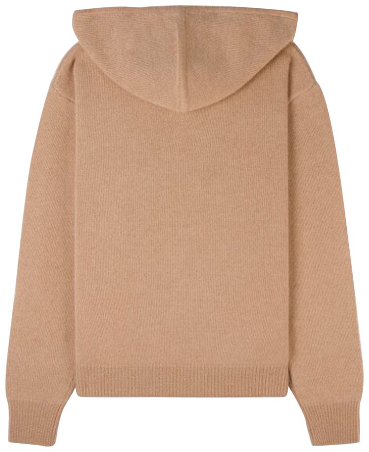 Sporty  Rich Fine Knit Drawstring Hoodie Camel
