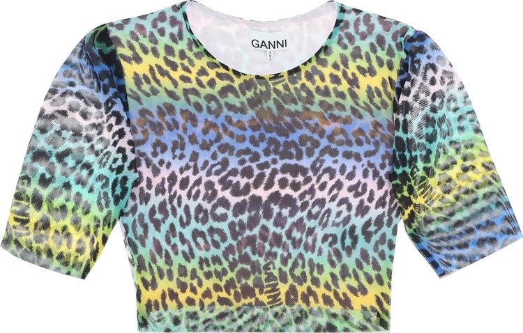 GANNI Printed Mesh Cropped T Shirt Multicolor