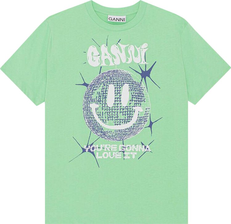 GANNI Light Jersey Smiley Relaxed T-Shirt 'Peapod'