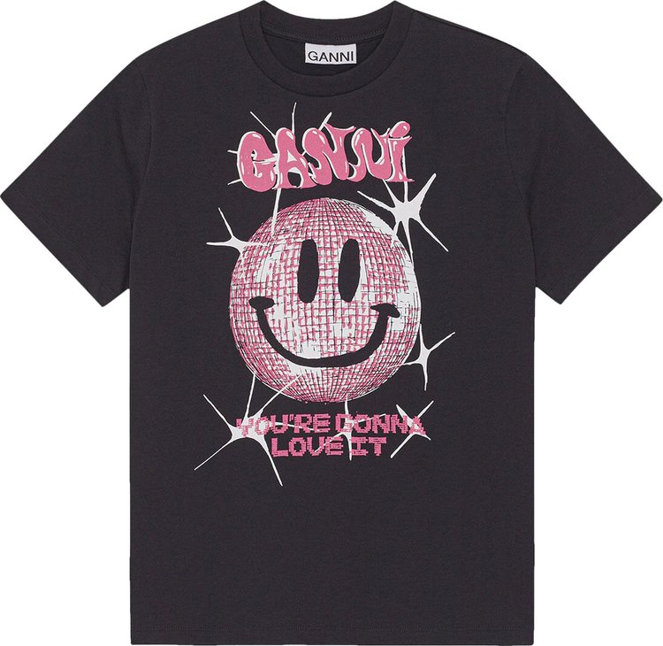 GANNI Basic Jersey Smiley Dark Relaxed T-Shirt 'Phantom'