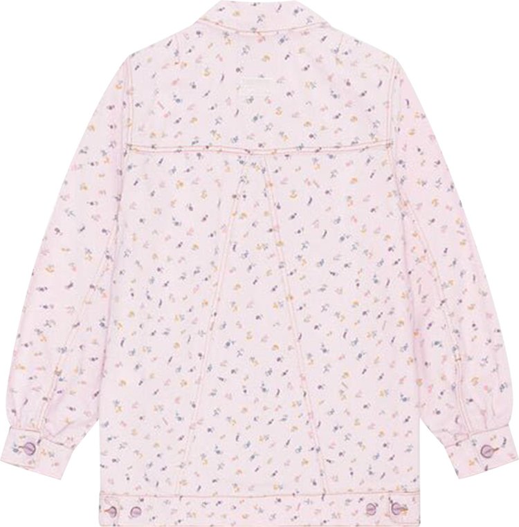 GANNI Print Denim Oversized Jacket Pink