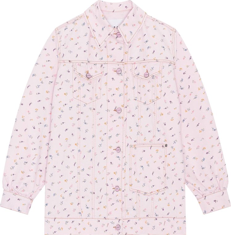 GANNI Print Denim Oversized Jacket Pink