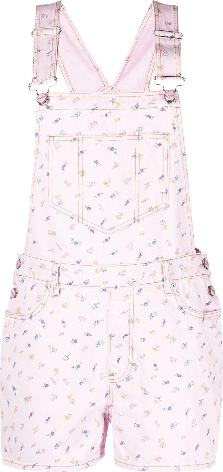 GANNI Print Denim All Over Shorts Pink