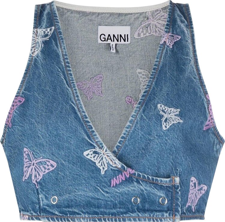 GANNI Embroidery Denim Crop Vest Denim