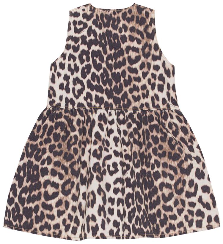 GANNI Print Denim Tieband Mini Dress Leopard