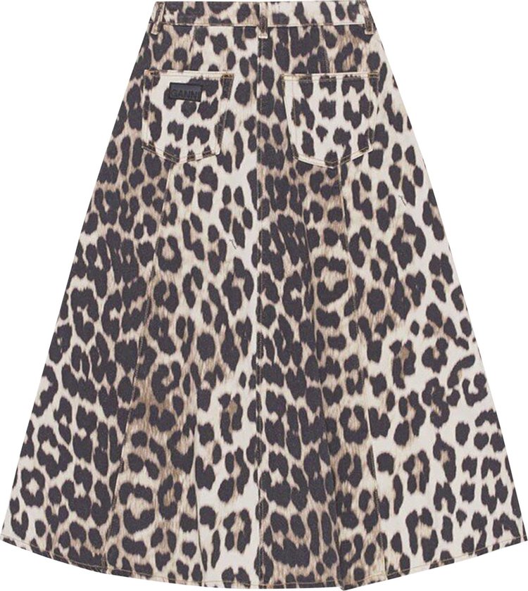 GANNI Print Denim High Waist A line Skirt Leopard