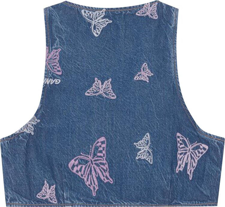 GANNI Embroidery Denim Crop Vest Denim